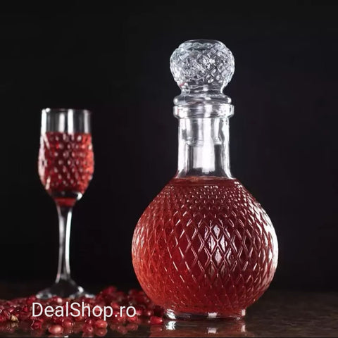 Set 6 pahare sticla 200 ml cu Decantor Rotund pentru bauturi 1,2 litri ideal pt terasa curte