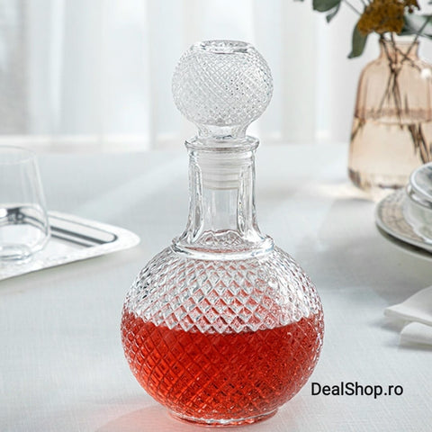 Set 6 pahare sticla 200 ml cu Decantor Rotund pentru bauturi 1,2 litri ideal pt terasa curte