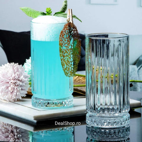 Set 6 pahare sticla 300 ml MANSOURA LINES,cadoul perfect pt terasa evenimente