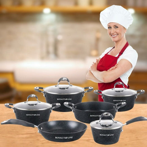 Set cratite 10 piese Royalty Line Invelis Marmura Negru Arta bucatariei