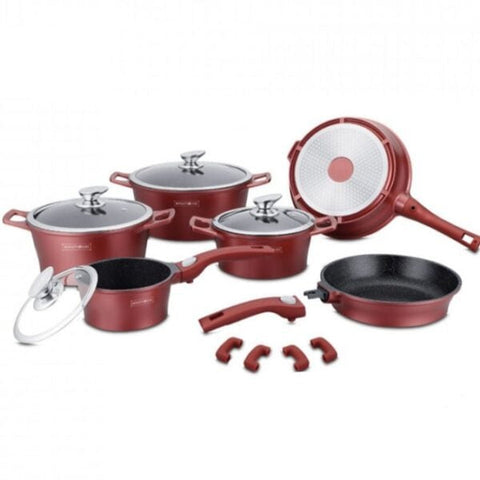 Set Cratițe Royalty Line 14 Piese Înveliș Marmură, Vișiniu Calitate Premium și Eleganță în Bucătăria Ta