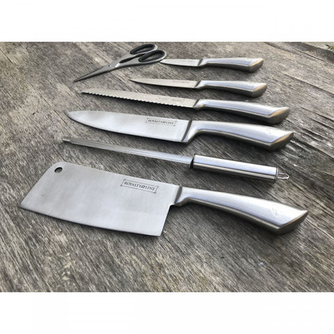 Set cutite 8 piese cu suport rotativ Royalty Line RL-KSS600 inox