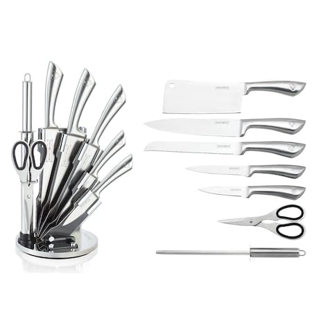 Set cutite 8 piese cu suport rotativ Royalty Line RL-KSS600 inox