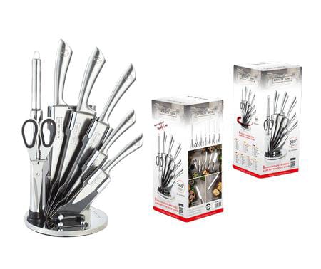 Set cutite 8 piese cu suport rotativ Royalty Line RL-KSS600 inox