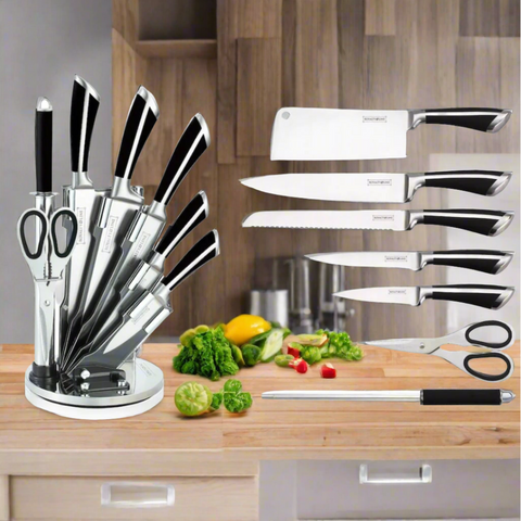 Set cutite suport rotativ 8 piese Royalty Line RL-KSS700 inox