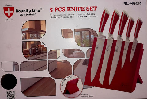 Set cutite 5 piese cu suport magnetic, Royalty Line,rosu RL-MG5R