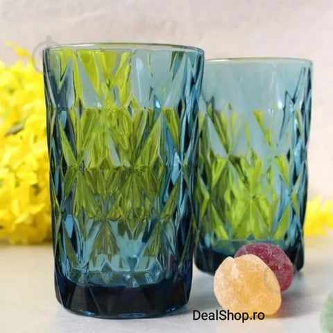 Set de 6 pahare din sticla, 400 ml blue pt terasa piscina evenimente CADOUL PERFECT