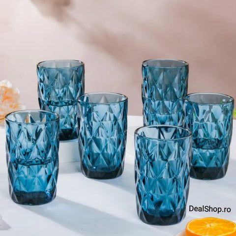 Set de 6 pahare din sticla, 400 ml blue pt terasa piscina evenimente CADOUL PERFECT