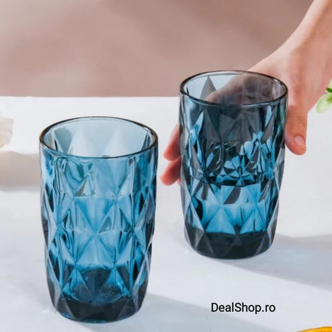 Set de 6 pahare din sticla, 400 ml blue pt terasa piscina evenimente CADOUL PERFECT