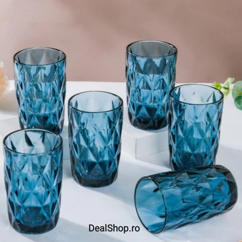Set de 6 pahare din sticla, 400 ml blue pt terasa piscina evenimente CADOUL PERFECT