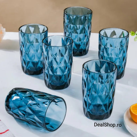 Set de 6 pahare din sticla, 400 ml blue pt terasa piscina evenimente CADOUL PERFECT