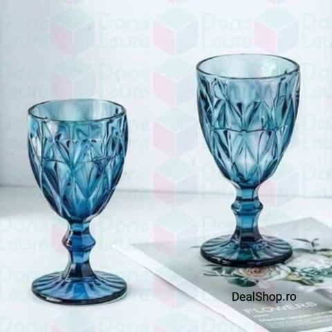 Set de 6 pahare din sticla cu picior 350 ml blue terasa piscina evenimente CADOUL PERFECT