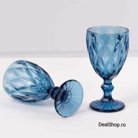 Set de 6 pahare din sticla cu picior 350 ml blue terasa piscina evenimente CADOUL PERFECT