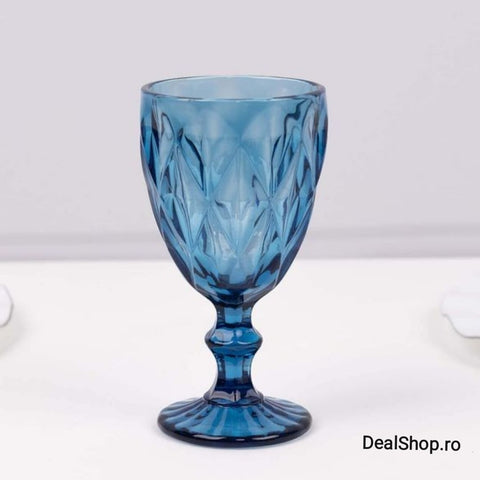 Set de 6 pahare din sticla cu picior 350 ml blue terasa piscina evenimente CADOUL PERFECT
