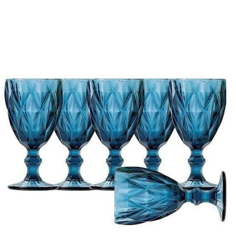Set 6 Pahare cu Picior din Sticla 250 ml Blue Eleganta pentru Terasă piscina și Evenimente CADOUL PERFECT