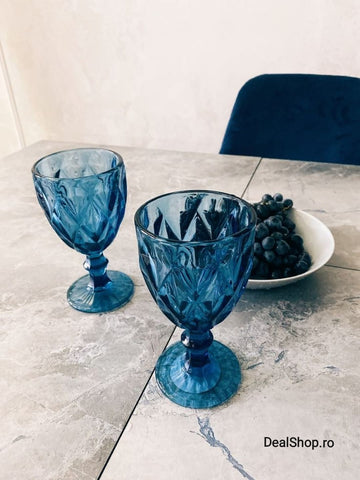 Set 6 Pahare cu Picior din Sticla 250 ml Blue Eleganta pentru Terasă piscina și Evenimente CADOUL PERFECT