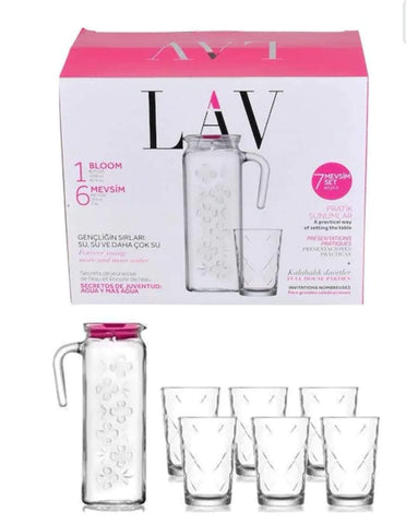 Carafa cu set 6 pahare LAV Mevain  din sticla pentru suc si apa vin pt Terasa Piscina Evenimente de neuitat