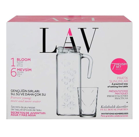 Carafa cu set 6 pahare LAV Mevain  din sticla pentru suc si apa vin pt Terasa Piscina Evenimente de neuitat