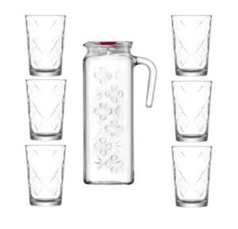 Carafa cu set 6 pahare LAV Mevain  din sticla pentru suc si apa vin pt Terasa Piscina Evenimente de neuitat