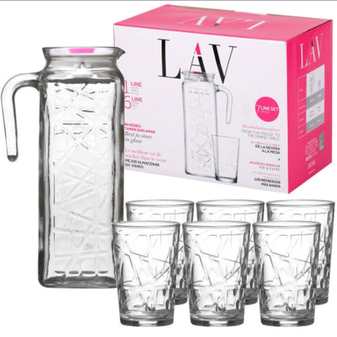 Carafa cu set 6 pahare LAV Mevain  din sticla pentru suc si apa vin pt Terasa Piscina Evenimente de neuitat