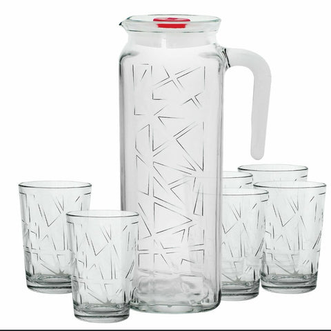 Carafa cu set 6 pahare LAV Mevain  din sticla pentru suc si apa vin pt Terasa Piscina Evenimente de neuitat