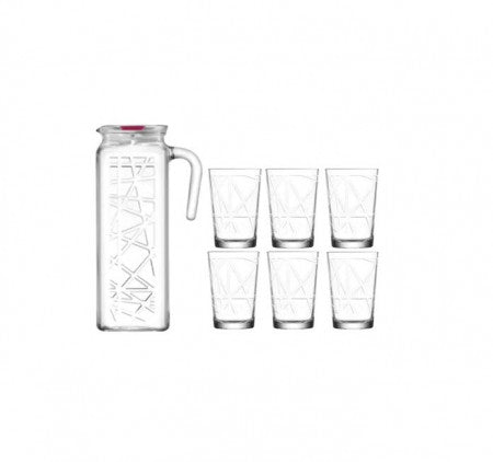 Carafa cu set 6 pahare LAV Mevain  din sticla pentru suc si apa vin pt Terasa Piscina Evenimente de neuitat