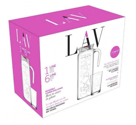Carafa cu set 6 pahare LAV Mevain  din sticla pentru suc si apa vin pt Terasa Piscina Evenimente de neuitat