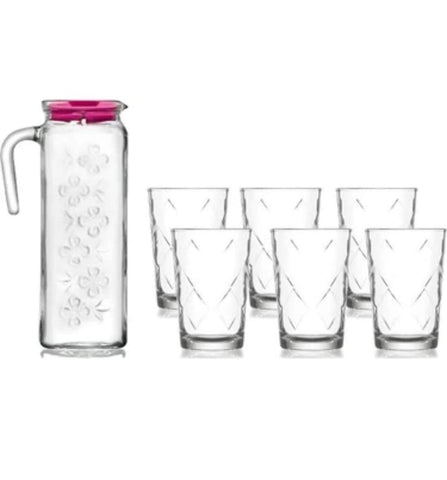 Carafa cu set 6 pahare LAV Mevain  din sticla pentru suc si apa vin pt Terasa Piscina Evenimente de neuitat