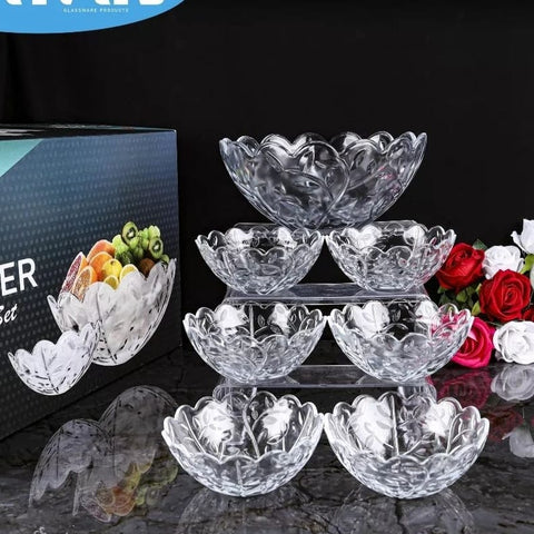 Set de 7 boluri sticla Rezistenta Flower Design Elegant pentru Servire si Depozitare