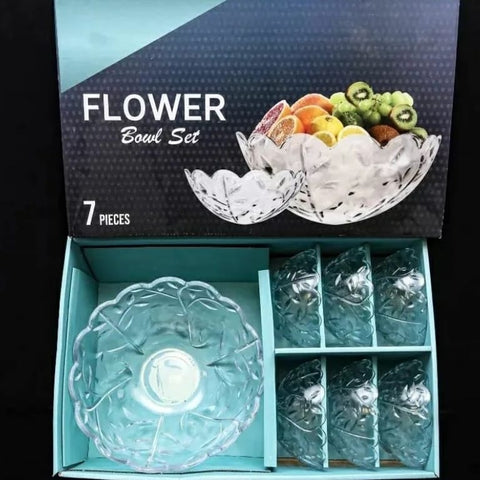 Set de 7 boluri sticla Rezistenta Flower Design Elegant pentru Servire si Depozitare