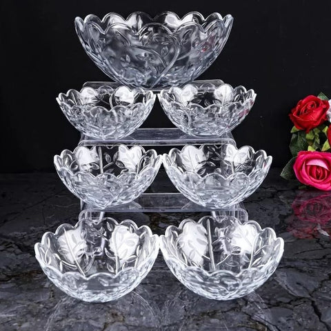 Set de 7 boluri sticla Rezistenta Flower Design Elegant pentru Servire si Depozitare