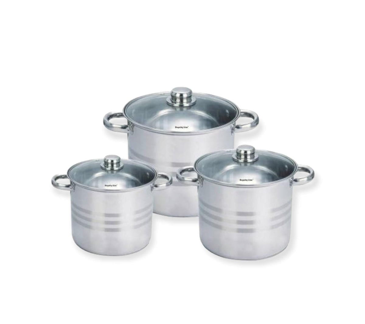 Set 3 oale inox cu capace, 11,1L, 13,5L, 16,2L, Royalty Line RL-SP4