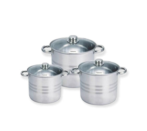 Set 3 oale inox cu capace, 11,1L, 13,5L, 16,2L, Royalty Line RL-SP4
