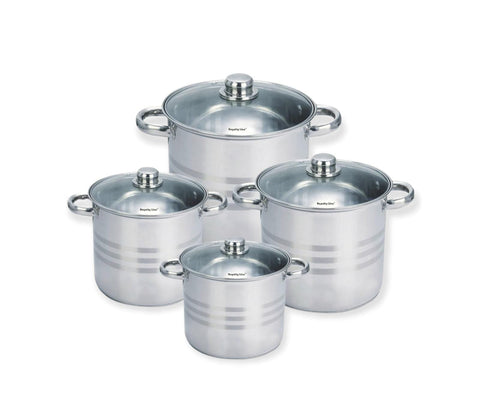 Set 4 oale inox cu capace, 7L, 9L, 11L, 13,5L, Royalty Line RL-SP8