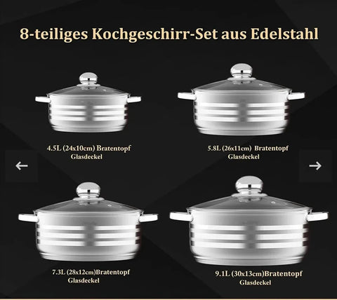 Set 4 cratite din inox cu capace, 4,5L, 5,8L, 7,3L, 9,1L,Royalty Line, RL-SP7
