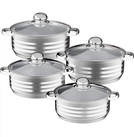 Set 4 cratite din inox cu capace, 4,5L, 5,8L, 7,3L, 9,1L,Royalty Line, RL-SP7