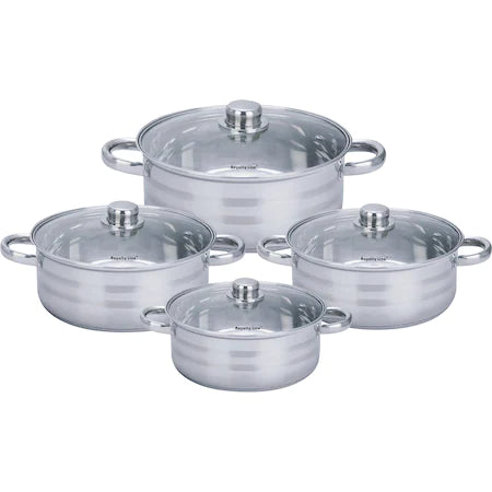 Set 4 cratite din inox cu capace, 4,5L, 5,8L, 7,3L, 9,1L,Royalty Line, RL-SP7