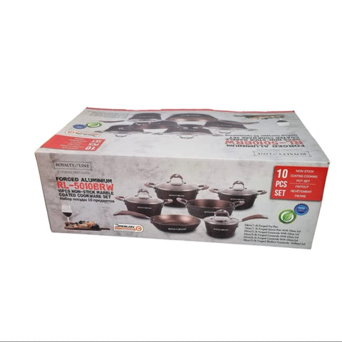 Set Cratite si tigaie marmorate cu capace 10 piese Royalty Line RL-5010 BRW Maro