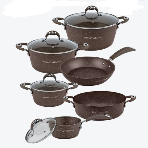 Set Cratite si tigaie marmorate cu capace 10 piese Royalty Line RL-5010 BRW Maro