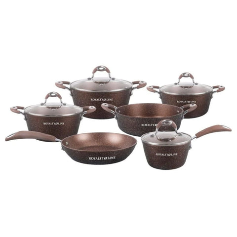 Set Cratite si tigaie marmorate cu capace 10 piese Royalty Line RL-5010 BRW Maro
