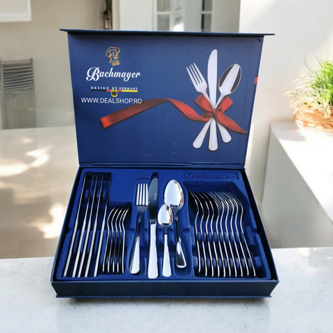 Set tacamuri 6 persoane 24 piese 6 linguri 6 furculițe 6 cutite și 6 lingurițe Bachmayer BM 2410 cadoul perfect