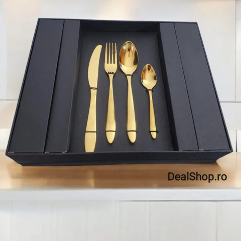 Set tacamuri 6 persoane 24 piese auriu Gold
