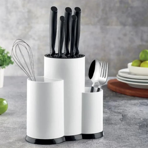Suport pentru cutite si ustensile bucatarie plastic alb 23x12x22 cm