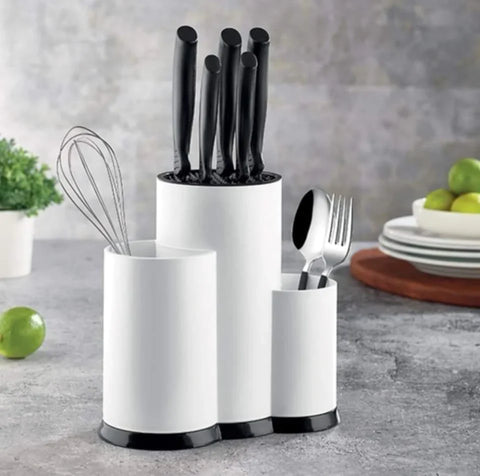 Suport pentru cutite si ustensile bucatarie plastic alb 23x12x22 cm