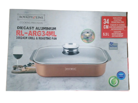 Tavă 6.5 Litri 34 cm Cuptor Royalty Line RL-ARG34ML Înveliș Marmură Ideală pentru Friptură și Gătit Sănătos