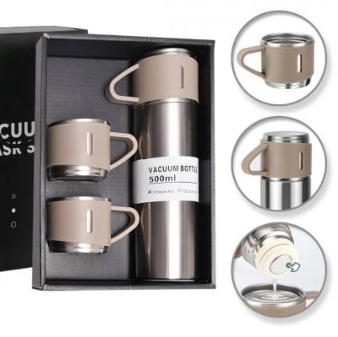Termos, inchidere etansa, inox, 500 ml, 1 x termos cu capac tip cana 2 x Cani Crem