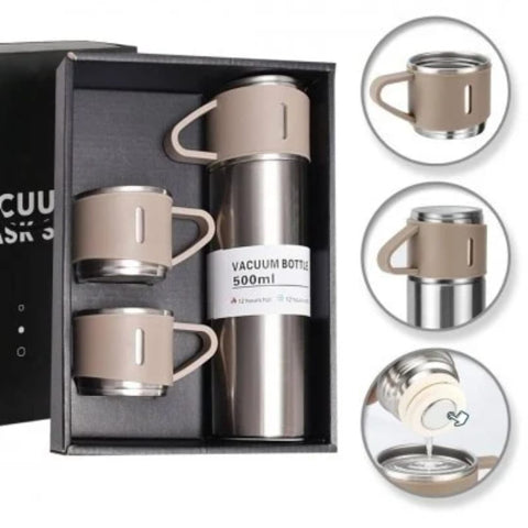 Termos, inchidere etansa, inox, 500 ml, 1 x termos cu capac tip cana 2 x Cani Crem
