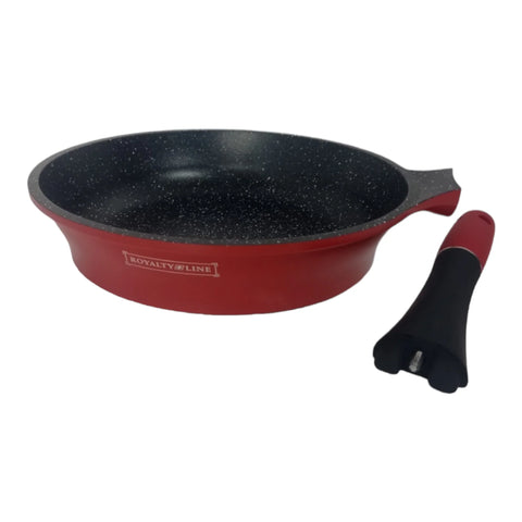 Tigaie cu invelis de marmura Royalty Line, 24 cm Maner detasabil Rosu