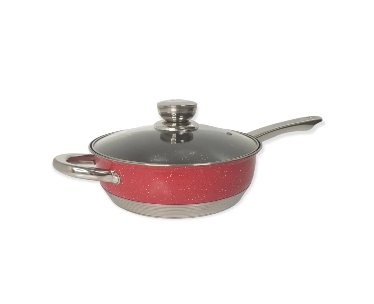 Tigaie 3.4 litri inox cu invelis marmura fund multistrat cu capac din sticlă Royalty Line 24 cm Red