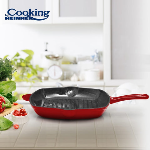 Tigaie grill fonta emailata  Red Line Cooking by Heinner 26.5x4.5 cm tigaie gratar Gateste sanatos
